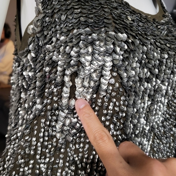 ZARA BASIC collection - Olive Green Antique Silver Sequin Tunic Mini Shift Dress - Picture 3 of 15